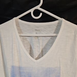 Sonoma White V-Neck Tee with Blue Accent